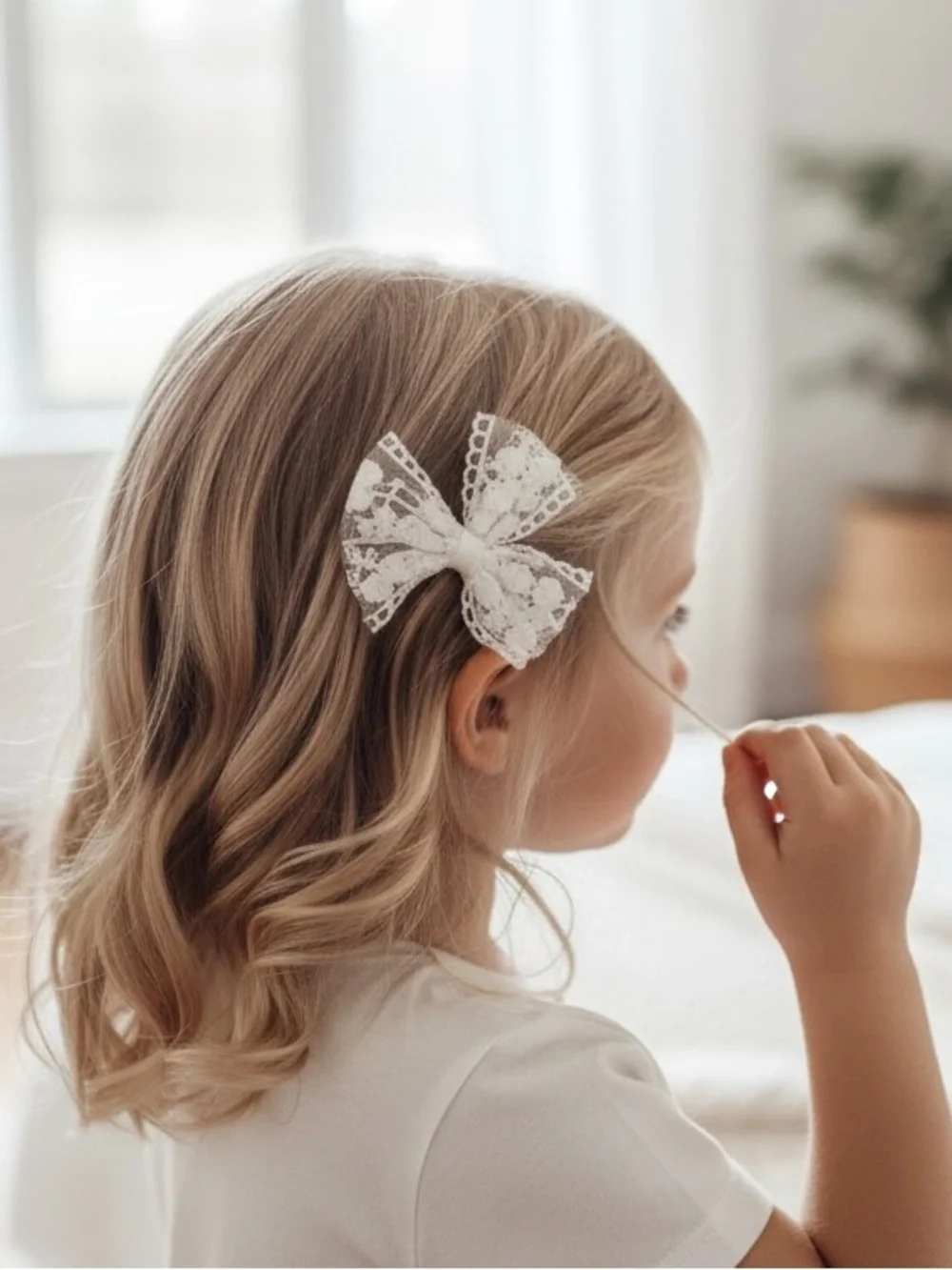 White Lace Bow Hair Clips for Kids - Charming Accessory